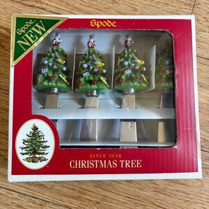 SPODE Christmas Tree Canape Knives NEW In Box Set Of 4 Porcelain Stainless Steel
